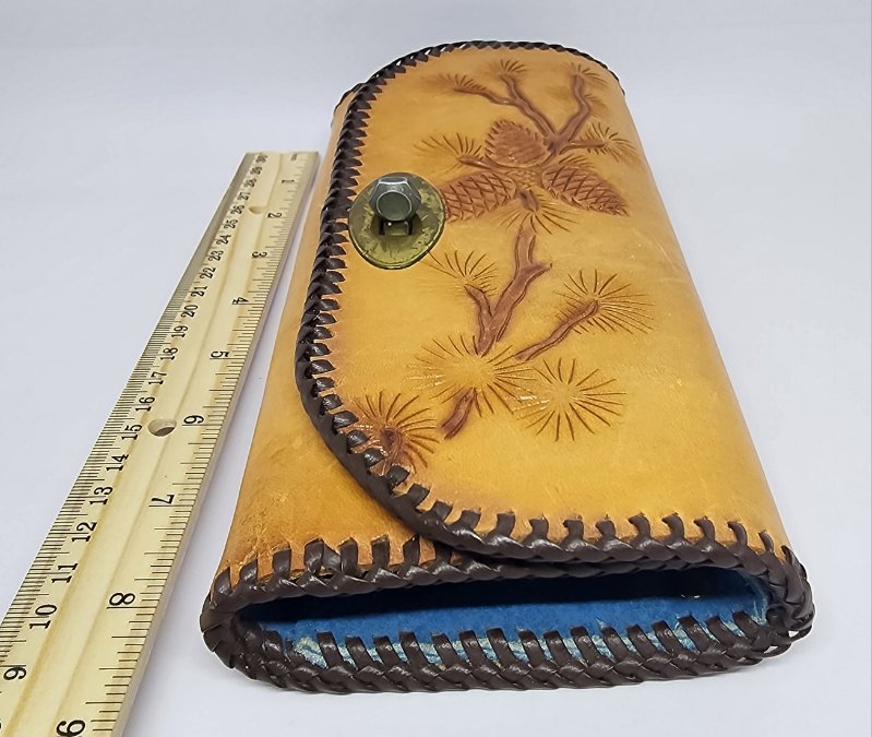 Tree & Pinecone Design Hand Tooled Leather Wallet