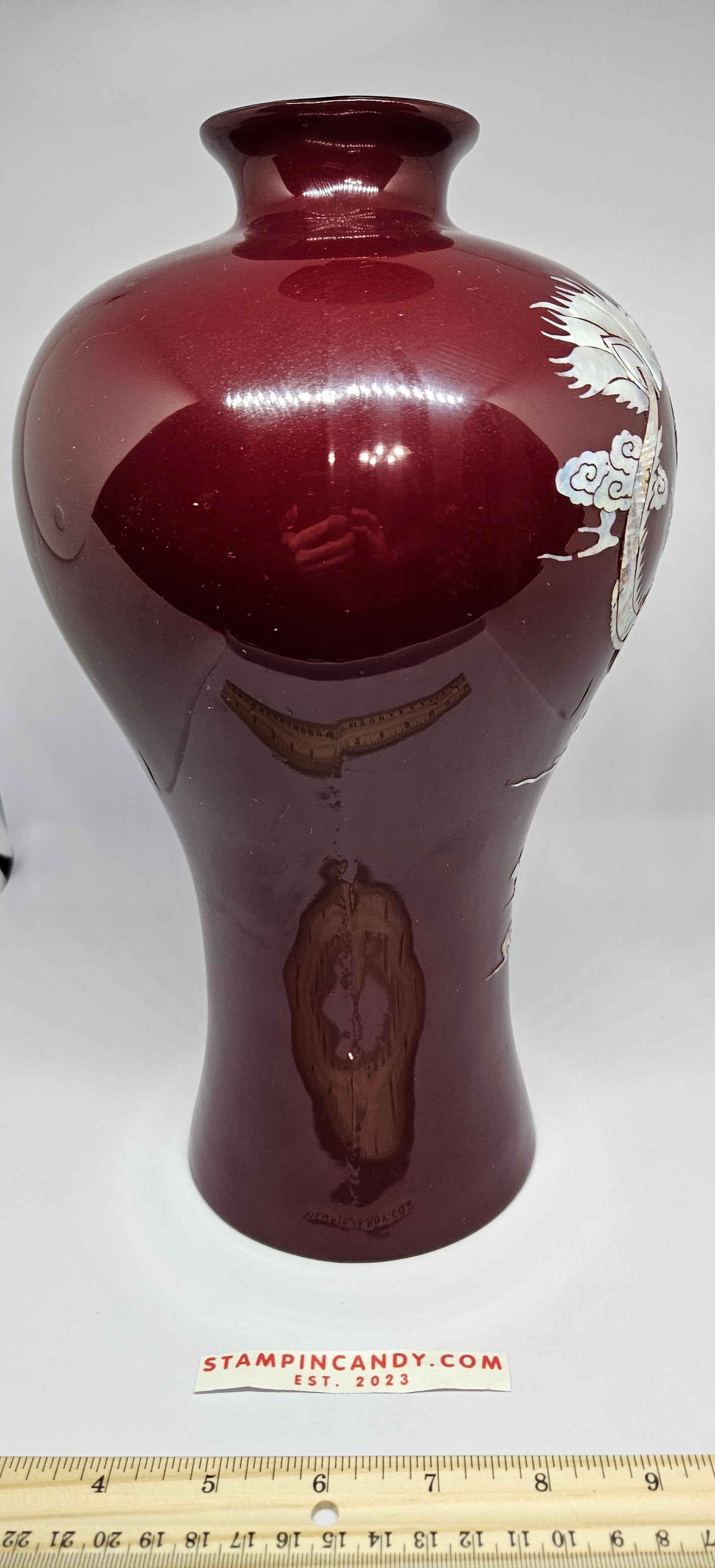 Dragon Vase - Maroon Lacquered Mother of Pearl Inlayed