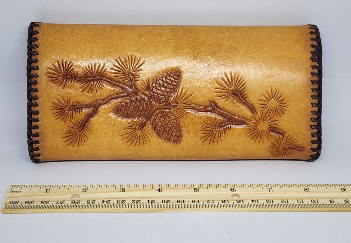 Tree & Pinecone Design Hand Tooled Leather Wallet