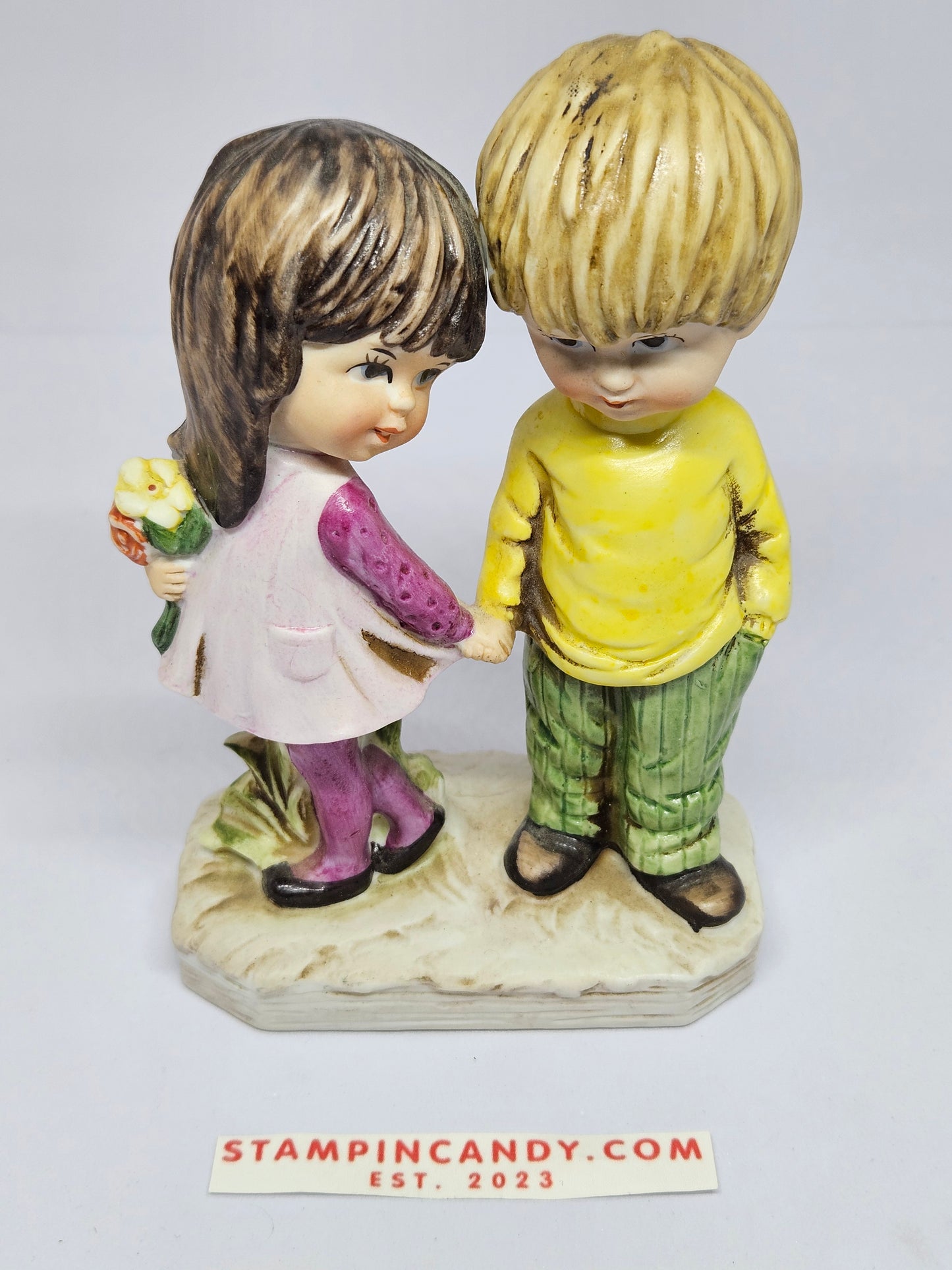 Vintage 1971 Moppets - Boy & Girl with Flower - By Fran Mar