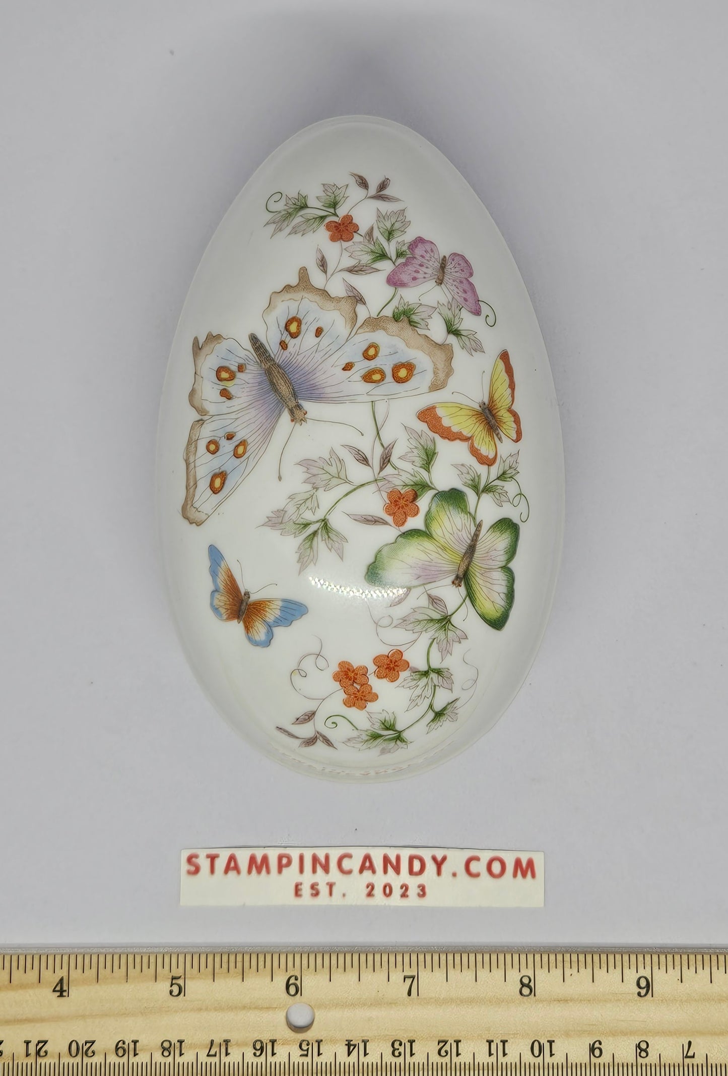 Vintage Avon Porcelain - Butterfly Design Egg Shaped Trinket Box