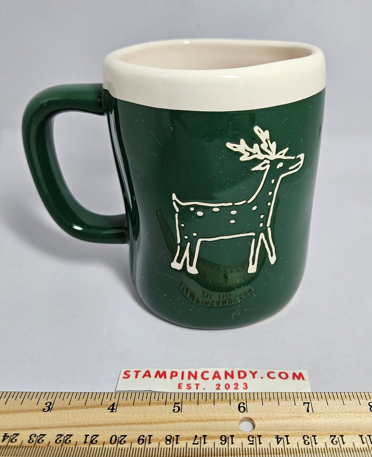 Rae Dunn - "Merry Christmas" & Reindeer Green Double-Sided Mug