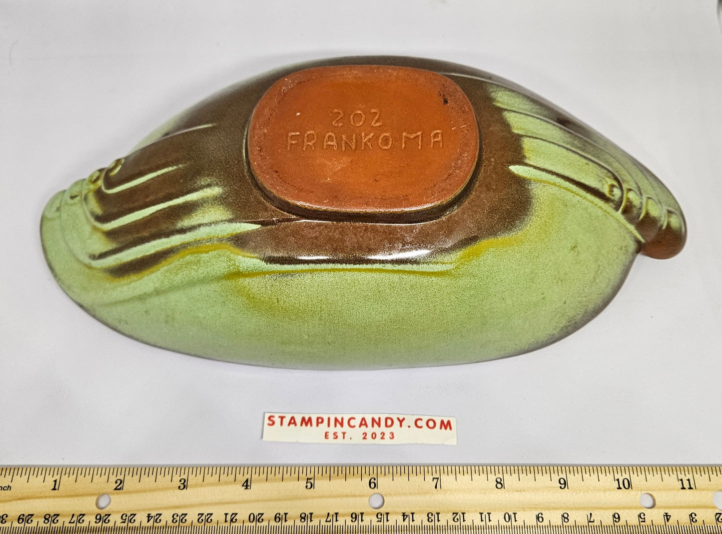 Frankoma Pottery 202 - Elongated Green/Brown Bowl