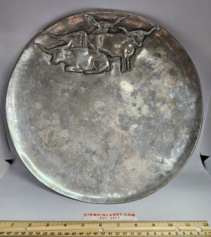 Pewter Longhorn 12.5 inch Round Serving Platter/Plate