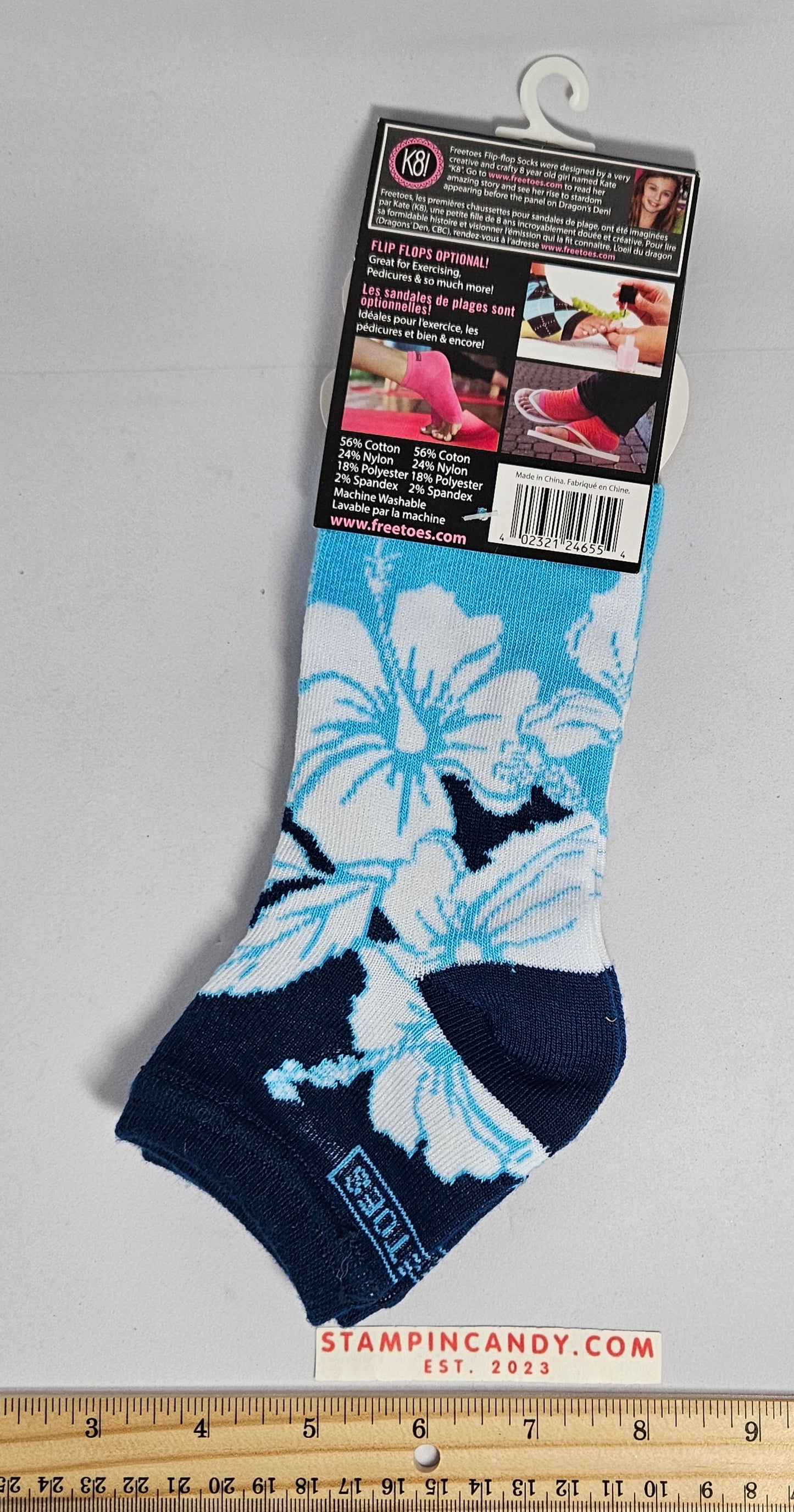 Freetoes K8 Blue/White Floral Flip Flop Socks