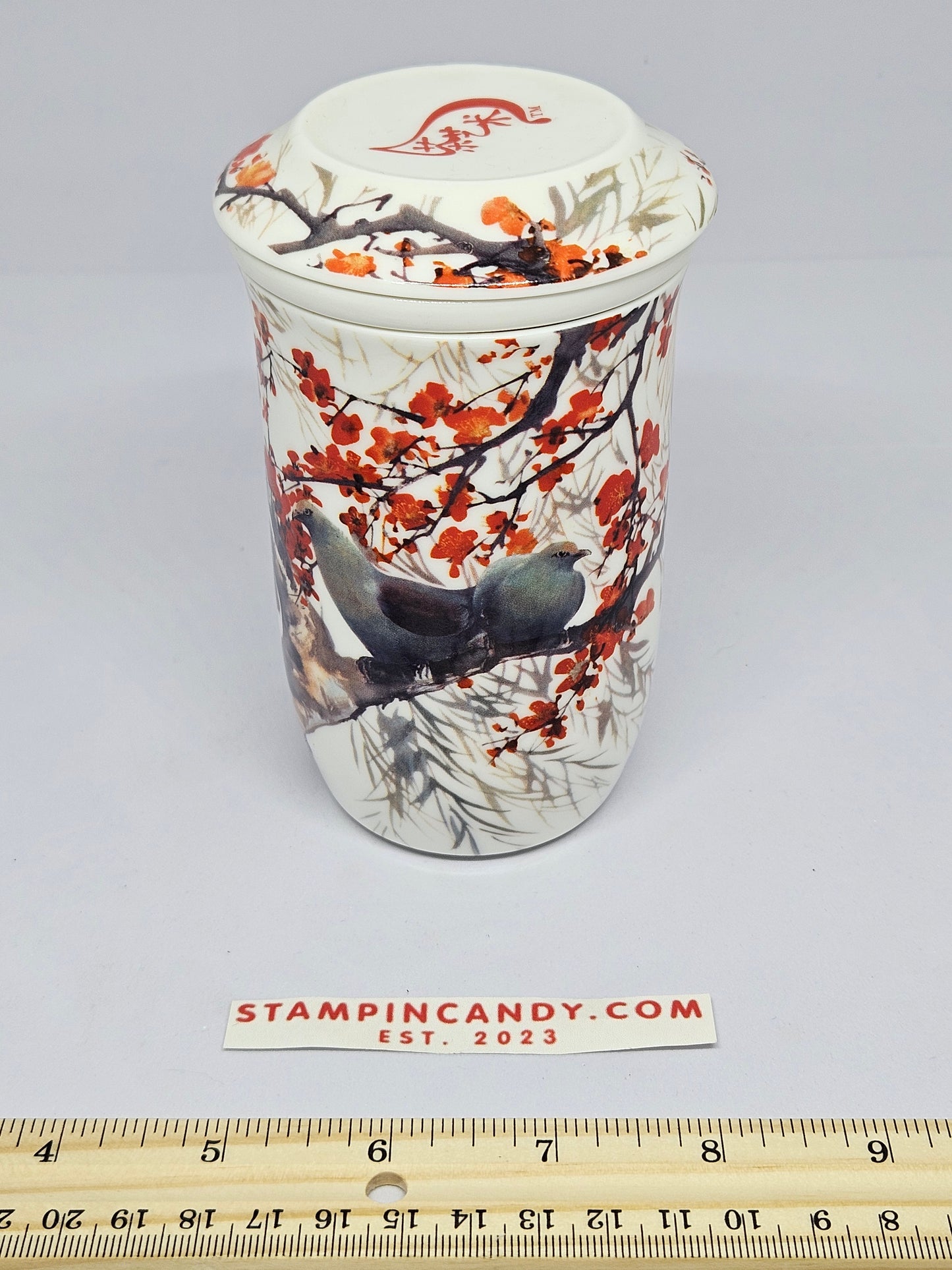 Teavana Ceramics - Tea Mug with Doves & Blossoms with Strainer and Lid