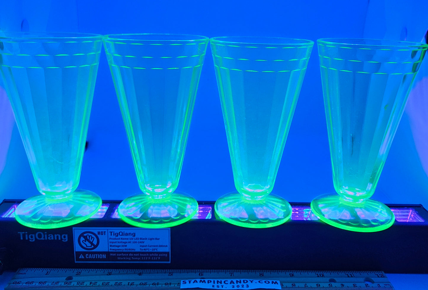 Uranium Glass Footed 6" Sundae / Soda Fountain Glasses